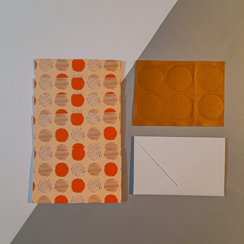 NOTECARDS WITH ENVELOPES- DOTS LINES & POLKAS