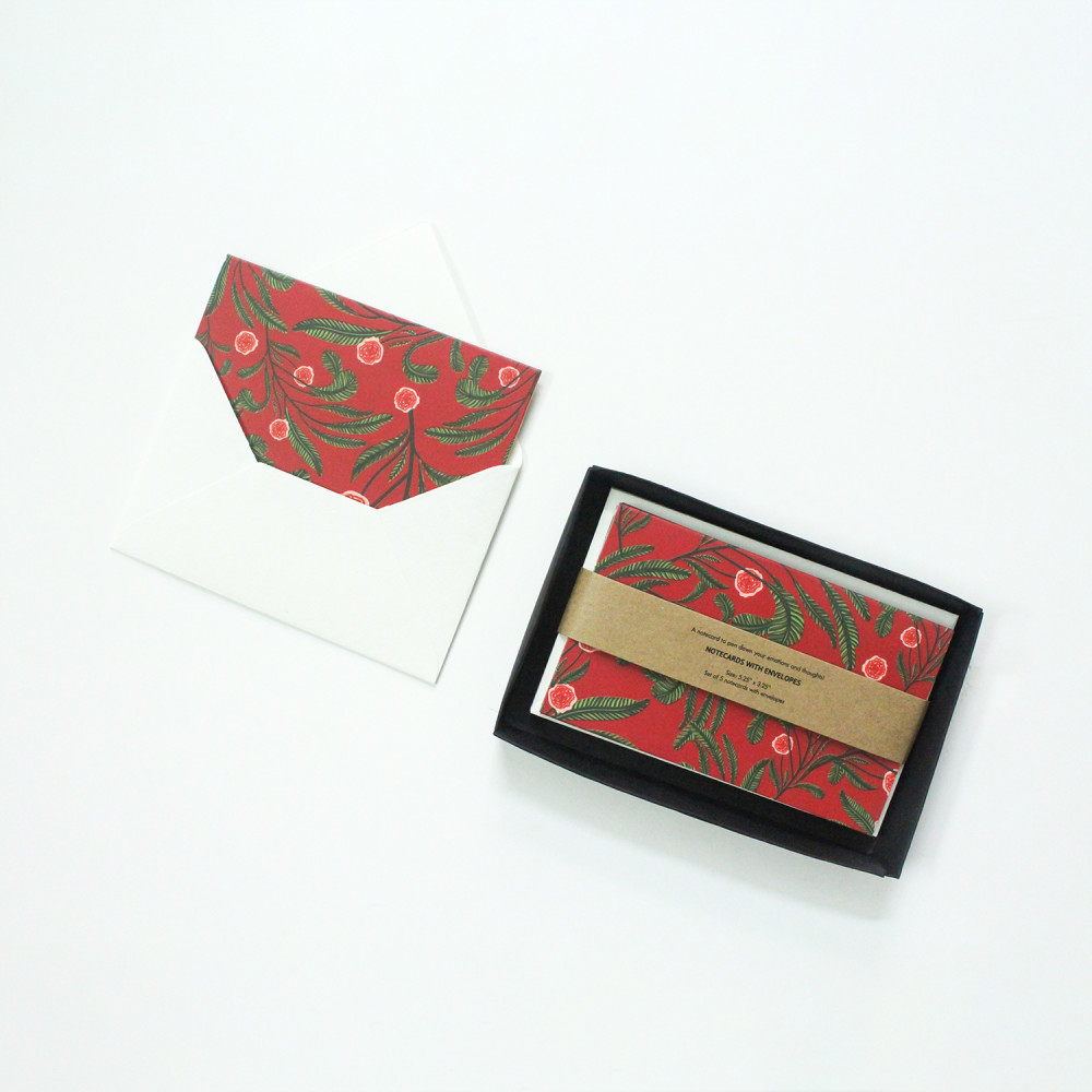 NOTE CARDS WITH ENVELOPE- LEAVES & ROSES 